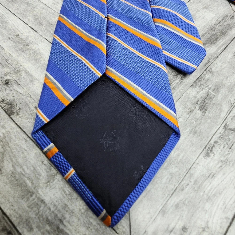 Brooks Brothers Irregular Silk Necktie Blue Orange‎ Striped Woven Men's Tie USA